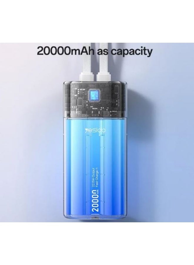 يسيدو باور بانك طاقة 20000 ميلي امبير مع كابلات USB-C و ايفون مدمجة - 22.5W - أبيض - Image 3