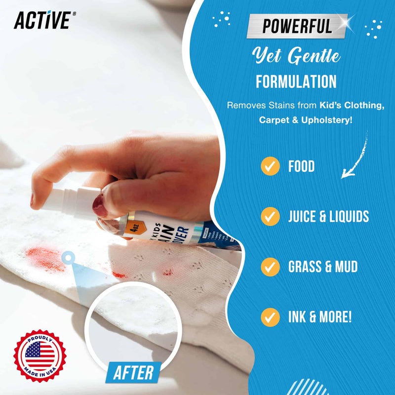 Active Messy Kids Stain Remover Spray - ACTIVE Laundry Spot Cleaner, Natural Stain Treater Spray for Baby Clothes Fabric, Toddler Clothing, Rescue Mess Removal for Food, Oil Stains, Great for Travel - 4 oz - Image 2