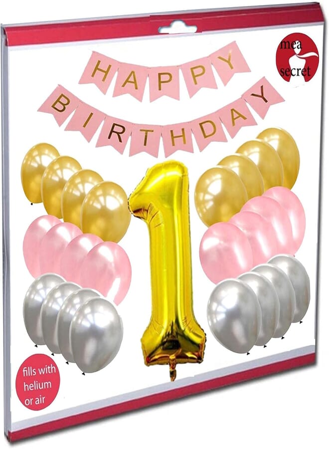 secret first birthday balloon set gold & pink & silver latex