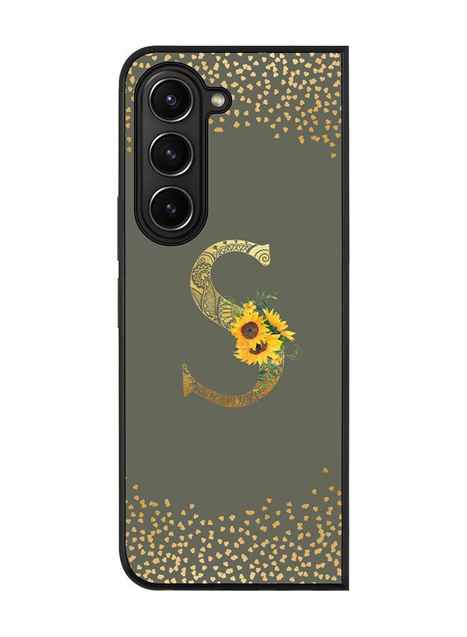 Stylizedd Rugged Black edge case for Samsung Galaxy Z Fold5, Slim fit Soft Case Flexible Rubber Edges Anti Drop TPU Gel Thin Cover -  Custom Monogram Initial Letter Floral Pattern Alphabet - S  (Olive Green ) - Image 1