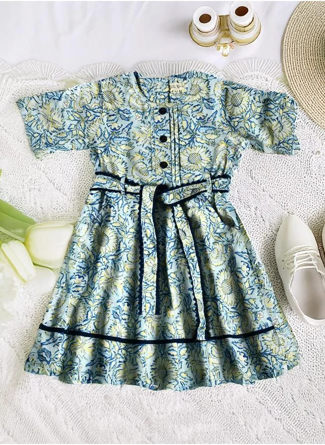 BELLA MODA Bella Moda All-Over Print Short Sleeve Cotton Dress