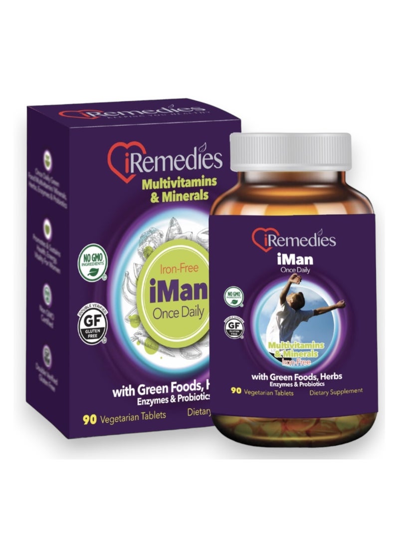 iRemedies - Iman Once Daily Iron-Free, 90 Vegetarian Tablets, 90 Servings - Image 1
