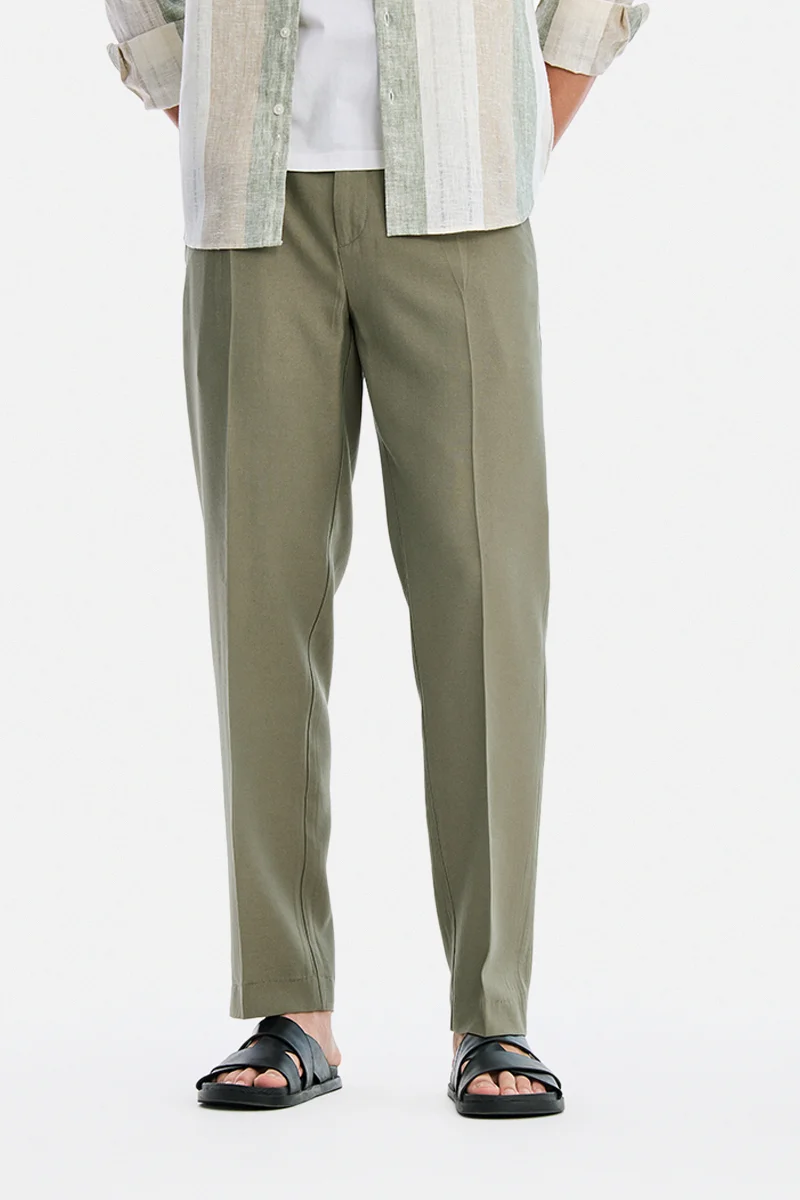 Olive Textured Regular Fit Vacation Trousers