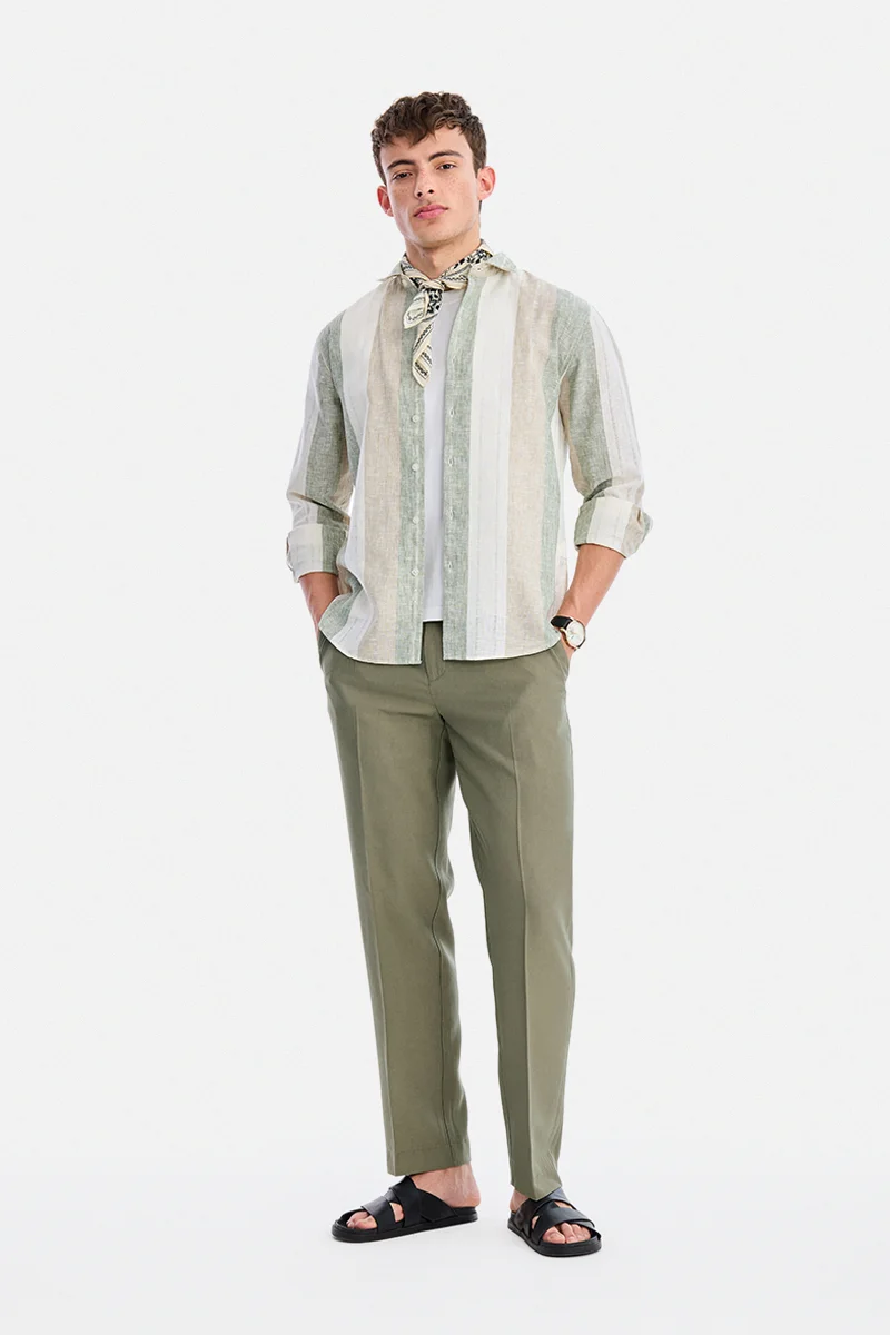 سنيتش Olive Textured Regular Fit Vacation Trousers