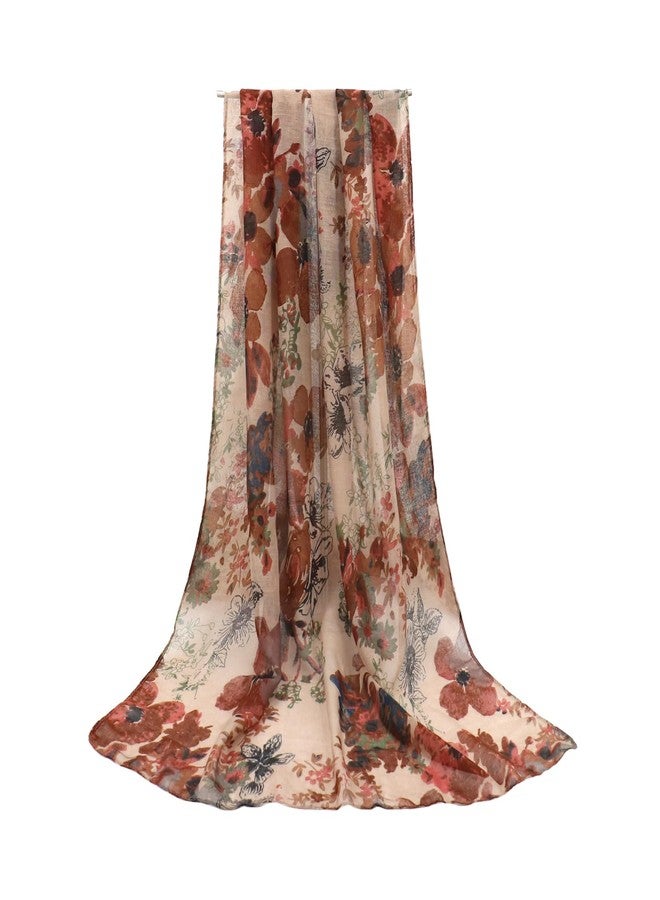 وشاح فيميت بيج خفيف الوزن بنقشة زهور للنساء، وشاح شتوي أنيق للرقبة، وشاح طويل وكبير، وشاح حجاب، وشاح شاطئ (النمط 45) - Image 4