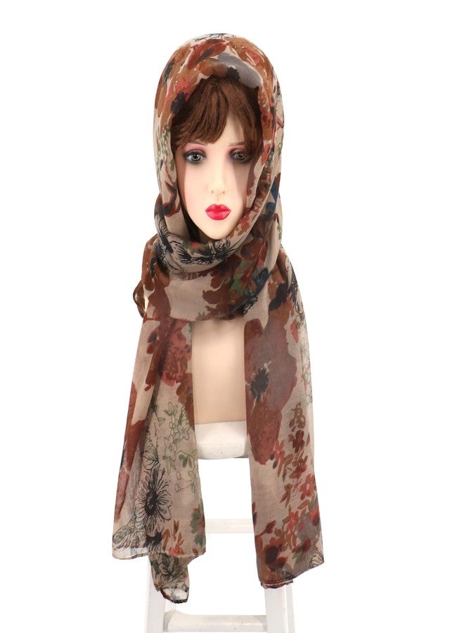 وشاح فيميت بيج خفيف الوزن بنقشة زهور للنساء، وشاح شتوي أنيق للرقبة، وشاح طويل وكبير، وشاح حجاب، وشاح شاطئ (النمط 45) - Image 5