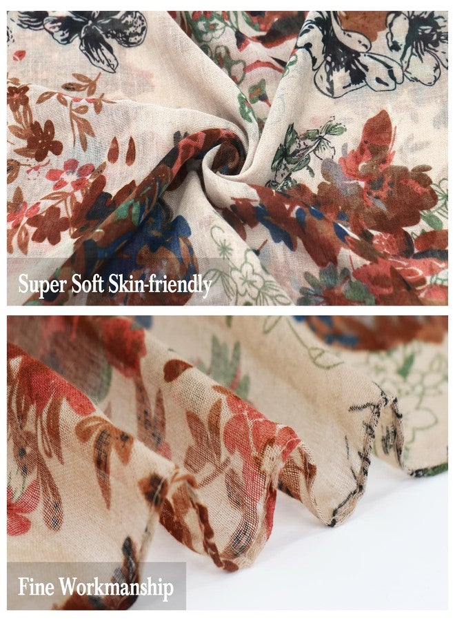 وشاح فيميت بيج خفيف الوزن بنقشة زهور للنساء، وشاح شتوي أنيق للرقبة، وشاح طويل وكبير، وشاح حجاب، وشاح شاطئ (النمط 45) - Image 2