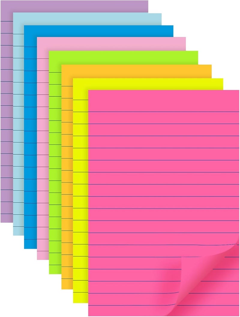 YEECOK (8 Pads) Lined Sticky Notes 4x6 in Post, 8 Colors Self Sticky Notes Pad Its, Bright Post Stickies Colorful Big Rectangular Sticky Notes for Office, Home, School, Meeting, 40 Sheets/pad - Image 1