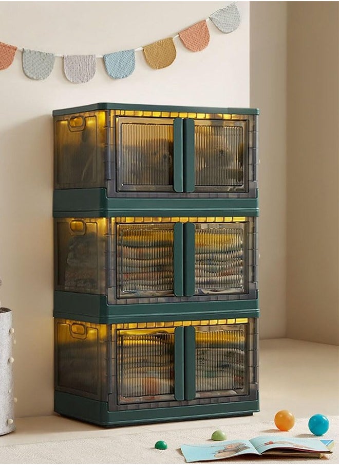 JCB CHIC - Foldable Storage Box Plastic Storage Organizer Box Multiuse Clear Stackable Storage Bins with Lids and Wheels for Clothes Snacks Toys Books Tools Medicine Office and Kitchen Supplies, 3pcs - Image 1
