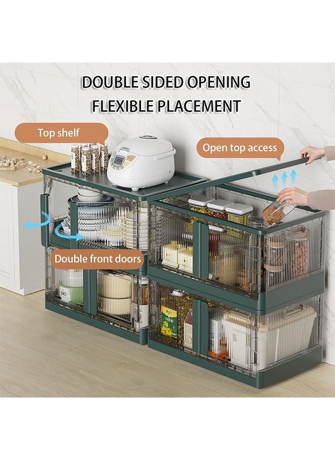 JCB CHIC - Foldable Storage Box Plastic Storage Organizer Box Multiuse Clear Stackable Storage Bins with Lids and Wheels for Clothes Snacks Toys Books Tools Medicine Office and Kitchen Supplies, 3pcs - Image 1