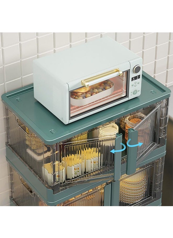 JCB CHIC - Foldable Storage Box Plastic Storage Organizer Box Multiuse Clear Stackable Storage Bins with Lids and Wheels for Clothes Snacks Toys Books Tools Medicine Office and Kitchen Supplies, 3pcs - Image 1