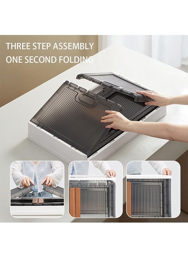 JCB CHIC - Foldable Storage Box Plastic Storage Organizer Box Multiuse Clear Stackable Storage Bins with Lids and Wheels for Clothes Snacks Toys Books Tools Medicine Office and Kitchen Supplies, 3pcs - Image 1
