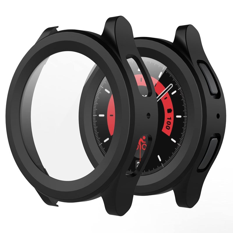 Misxi 2-Pack Hard PC Case with Screen Protector for Samsung Galaxy Watch 5 Pro 45mm, Ultra-thin Scratch Resistant Cover with Tempered Glass for Galaxy Watch5 Pro, Black - Image 1