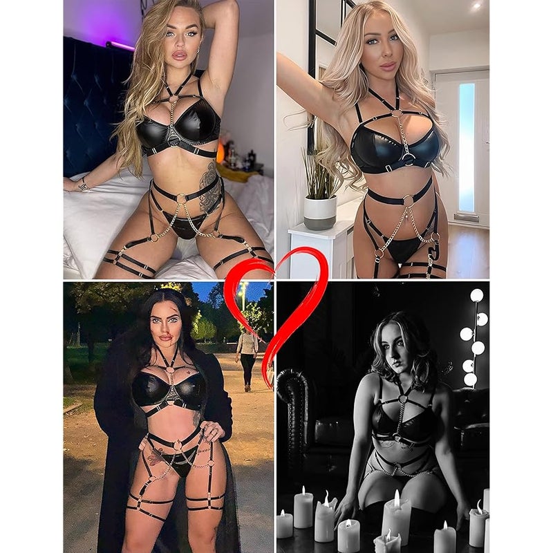 أفيدلوف افيدلوف طقم لانجري للنساء مكون من 5 قطع مع حمالة صدر رافعة وسلسلة - Image 3