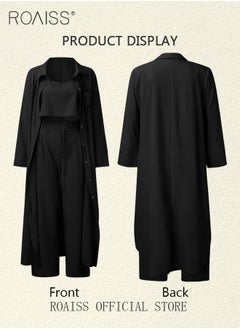 roaiss 3-Piece Set Ladies Fashionable Mid Length Shirt  Long Sleeve Camisole and Wide Leg Pants Perfect for a Stylish and Versatile Look for Ladies Elegant Temperament Casual Outfit  - Image 5