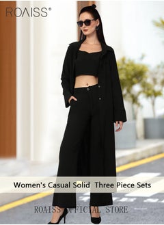 roaiss 3-Piece Set Ladies Fashionable Mid Length Shirt  Long Sleeve Camisole and Wide Leg Pants Perfect for a Stylish and Versatile Look for Ladies Elegant Temperament Casual Outfit  - Image 3