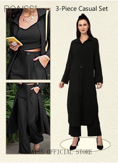 roaiss 3-Piece Set Ladies Fashionable Mid Length Shirt  Long Sleeve Camisole and Wide Leg Pants Perfect for a Stylish and Versatile Look for Ladies Elegant Temperament Casual Outfit  - Image 1