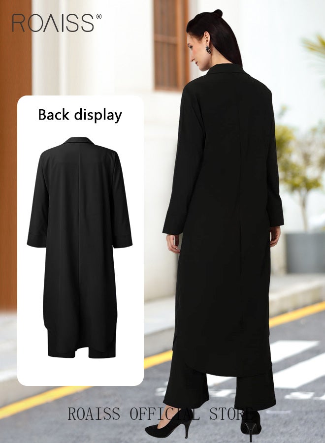 roaiss 3-Piece Set Ladies Fashionable Mid Length Shirt  Long Sleeve Camisole and Wide Leg Pants Perfect for a Stylish and Versatile Look for Ladies Elegant Temperament Casual Outfit - Image 4
