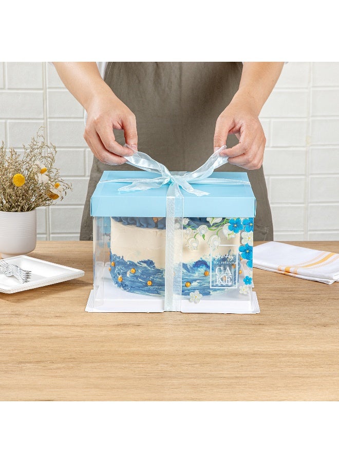 Restaurantware 8.5 Inch x 6.75 Inch Transparent Cake Boxes, 10 Blue Lid Clear Cake Boxes - No Grease Base, Blue Ribbon, Clear Plastic Birthday Cake Boxes, Flower Accent, For Weddings Or Birthdays - Image 5