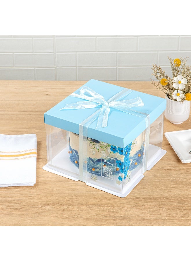 Restaurantware 8.5 Inch x 6.75 Inch Transparent Cake Boxes, 10 Blue Lid Clear Cake Boxes - No Grease Base, Blue Ribbon, Clear Plastic Birthday Cake Boxes, Flower Accent, For Weddings Or Birthdays - Image 4