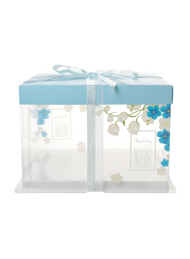 Restaurantware 8.5 Inch x 6.75 Inch Transparent Cake Boxes, 10 Blue Lid Clear Cake Boxes - No Grease Base, Blue Ribbon, Clear Plastic Birthday Cake Boxes, Flower Accent, For Weddings Or Birthdays - Image 1