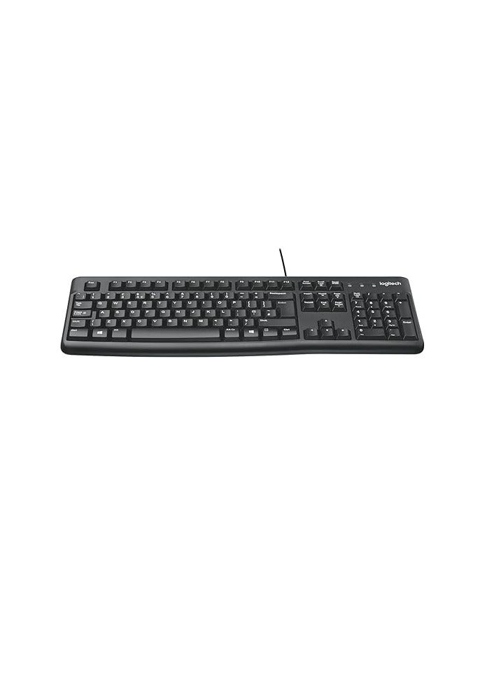 Logitech K120 Wired Keyboard for Windows, USB Plug and Play, Full Size, Spill Resistant, Curved Space bar PC / Laptop, English Layout Black  - Image 1