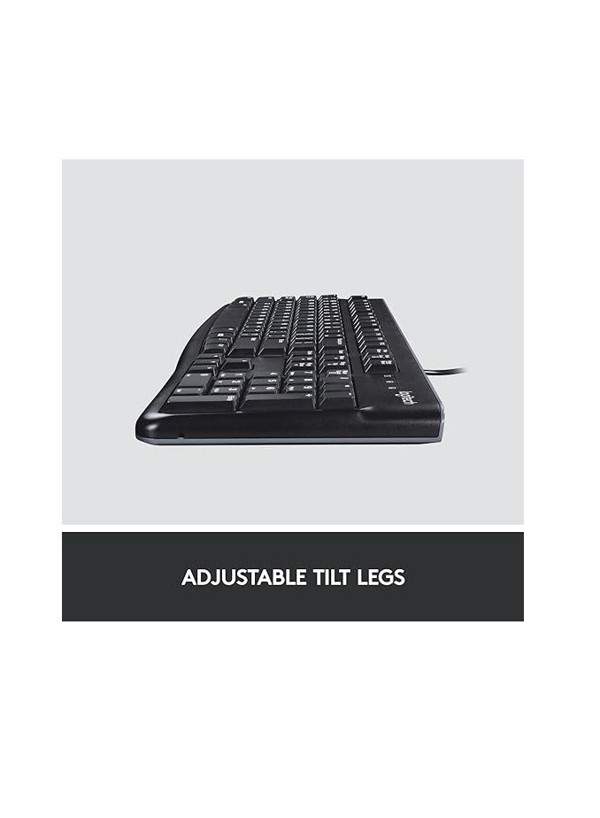 Logitech K120 Wired Keyboard for Windows, USB Plug and Play, Full Size, Spill Resistant, Curved Space bar PC / Laptop, English Layout Black  - Image 3