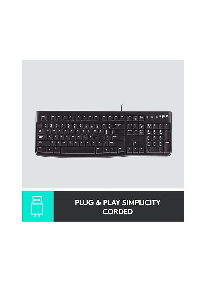 Logitech K120 Wired Keyboard for Windows, USB Plug and Play, Full Size, Spill Resistant, Curved Space bar PC / Laptop, English Layout Black  - Image 4
