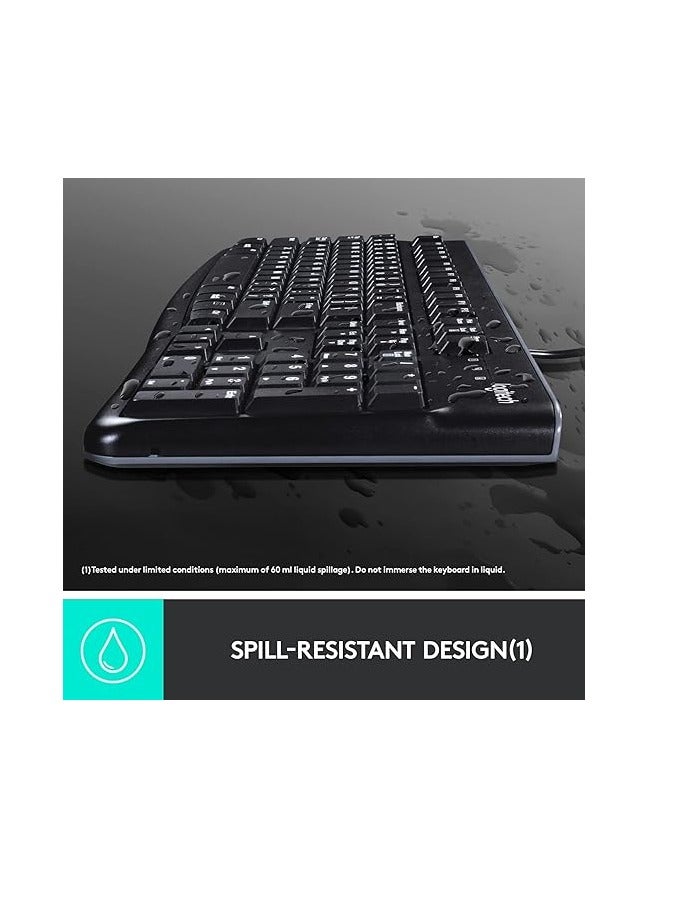 Logitech K120 Wired Keyboard for Windows, USB Plug and Play, Full Size, Spill Resistant, Curved Space bar PC / Laptop, English Layout Black  - Image 5