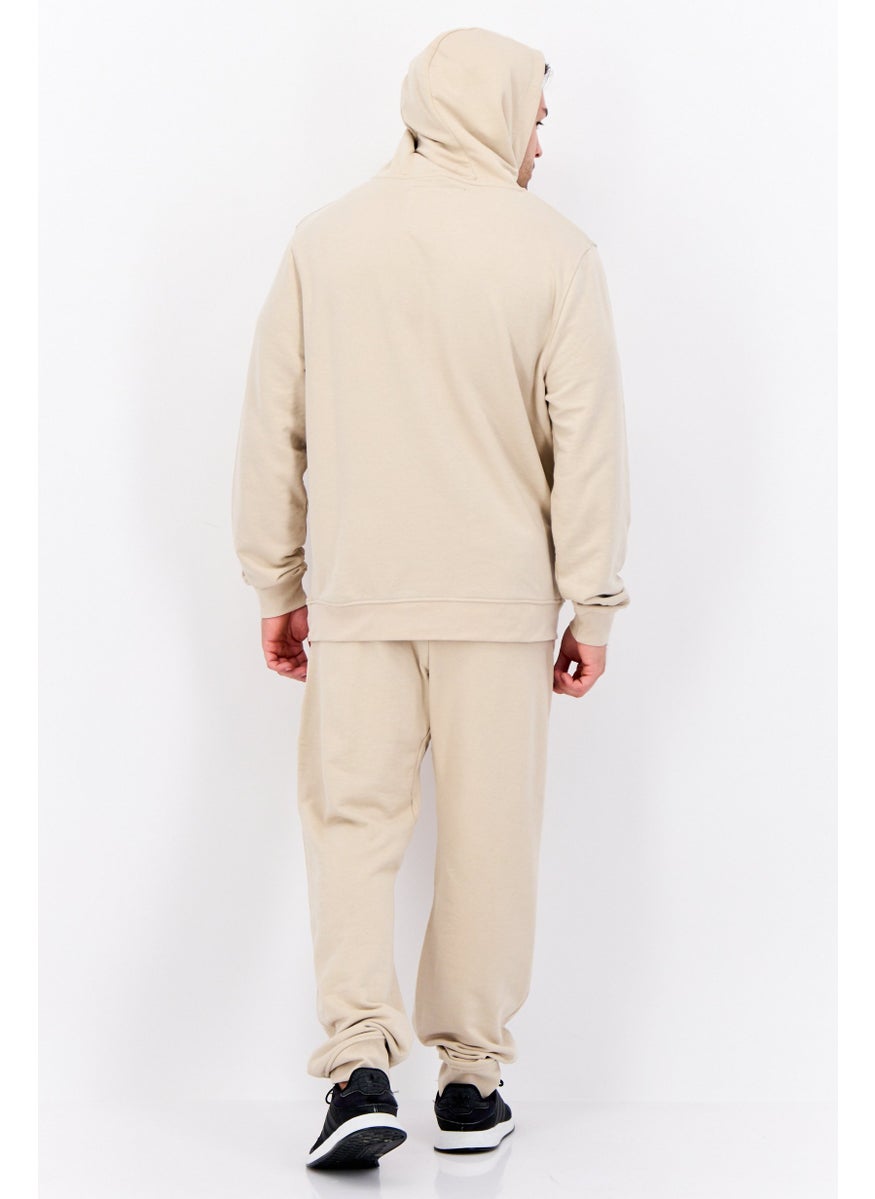 CROSSHATCH Men 2 Pieces Hooded Sweatshirt And Sweatpants Set, Beige  - Image 4