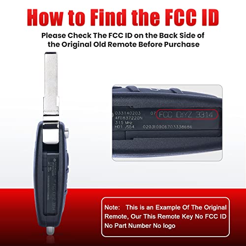 Aichiyu Flip Key Fob for Audi A6 S6 Q7 2006 2007 2008 2009 2010 Remote Control Car Keyfob Transmitter 3 Buttons FSK 315Mhz 8E Chip FCC ID: IYZ-3314 (NO Panic Button) - Image 3