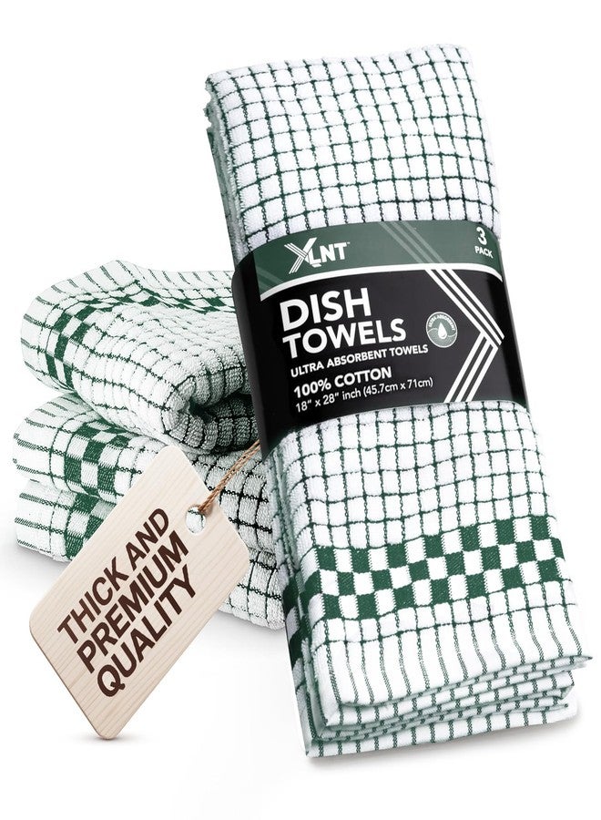 XLNT Highly Absorbent Kitchen Dish Towels 100% Cotton 18x28 inch – Ultra-Thick Dishcloths – Premium Weave for Drying & Cleaning – Soft, Durable & Lint-Free – Pack of 3 Green - Image 1