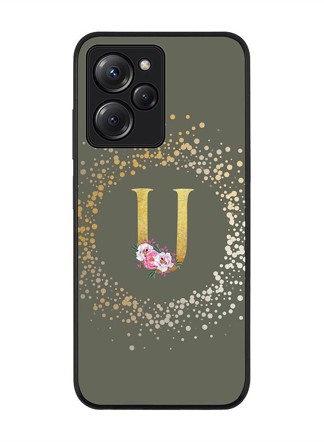 Stylizedd Rugged Black edge case for Poco X5 Pro Slim fit Soft Case Flexible Rubber Edges Anti Drop TPU Gel Thin Cover - Custom Monogram Initial Letter Floral Pattern Alphabet - U - Olive Green - Image 1