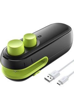 Excefore Mini Bag Sealer, 2 in 1 Heat Sealer For Snacks, Rechargeable Handheld Plastic Bag Resealer, Vacuum Bag Sealing Machine Portable, Keep Food Chips Cookies Fresh (Black+Green)  - Image 1