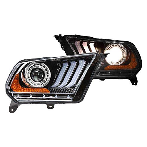 Winjet Renegade Series Compatible with 2010 2011 2012 S197 Ford Mustang S550 Style LED DRL Sequential Projector Aftermarket Performance Headlight Pair Set - Image 1