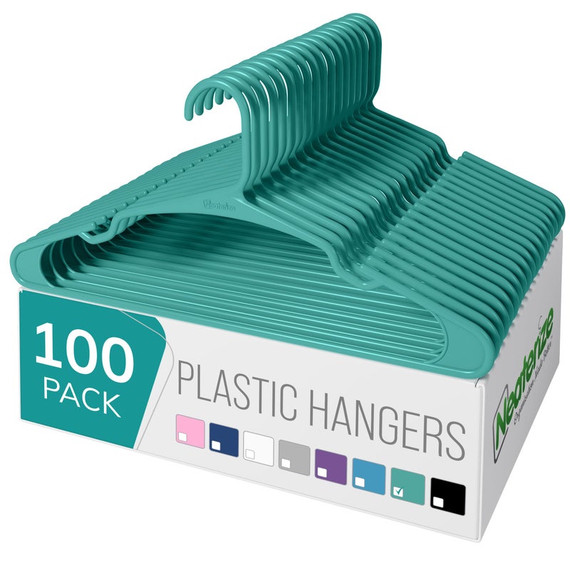 NEATERIZE Clothes Hangers Plastic 100 Pack for Adults - Plastic Hangers, The Perfect Coat Hanger and Space Saving Clothes Hangers for Closet - Aqua Hangers - Image 1