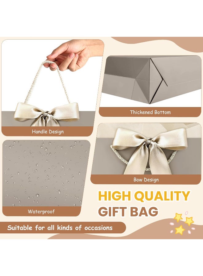 Kawkab Champagne-colored 2-piece gift bag set with handles and ribbon, includes 2 large gift bags, 4 sheets of tissue paper, and 2 greeting cards. Perfect for birthdays, weddings, holidays, parties, and special occasions. Dimensions: 32x11x25cm. - Image 3