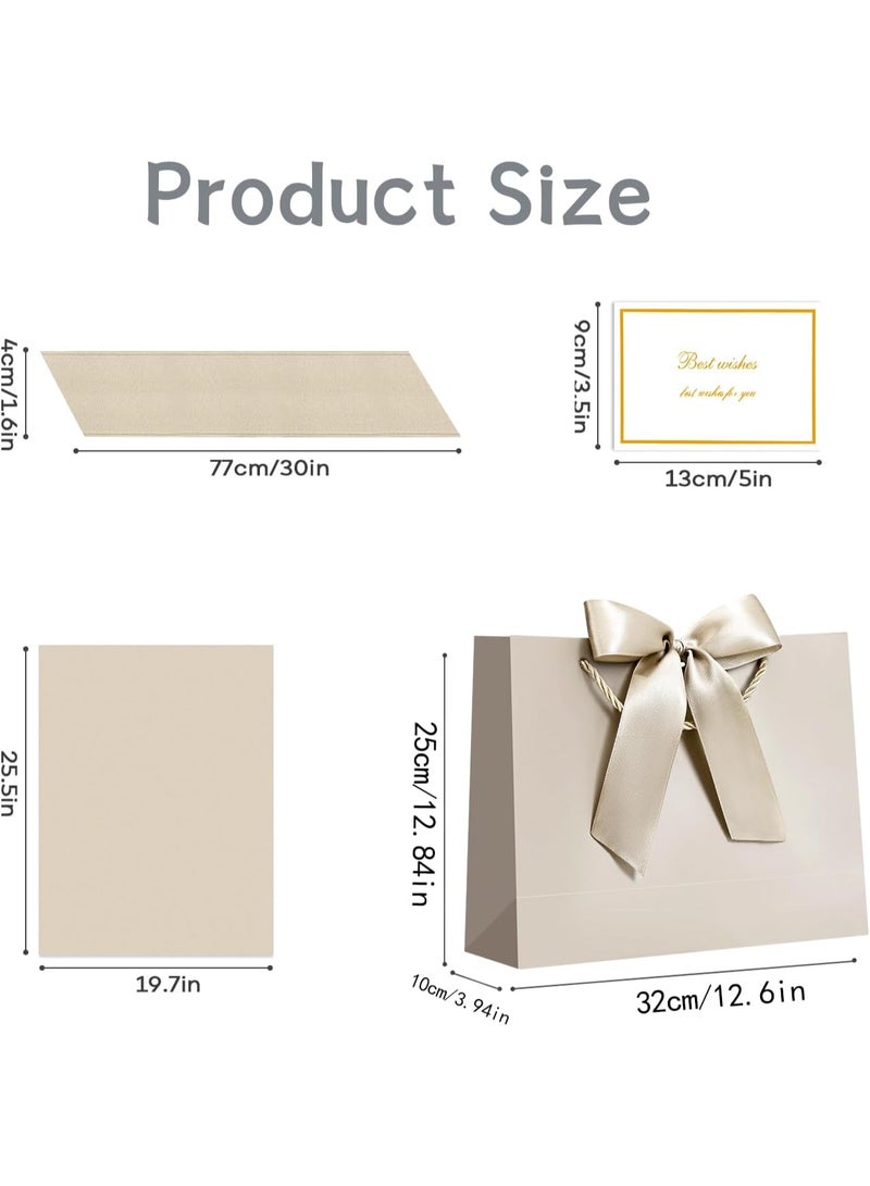 Kawkab Champagne-colored 2-piece gift bag set with handles and ribbon, includes 2 large gift bags, 4 sheets of tissue paper, and 2 greeting cards. Perfect for birthdays, weddings, holidays, parties, and special occasions. Dimensions: 32x11x25cm. - Image 5