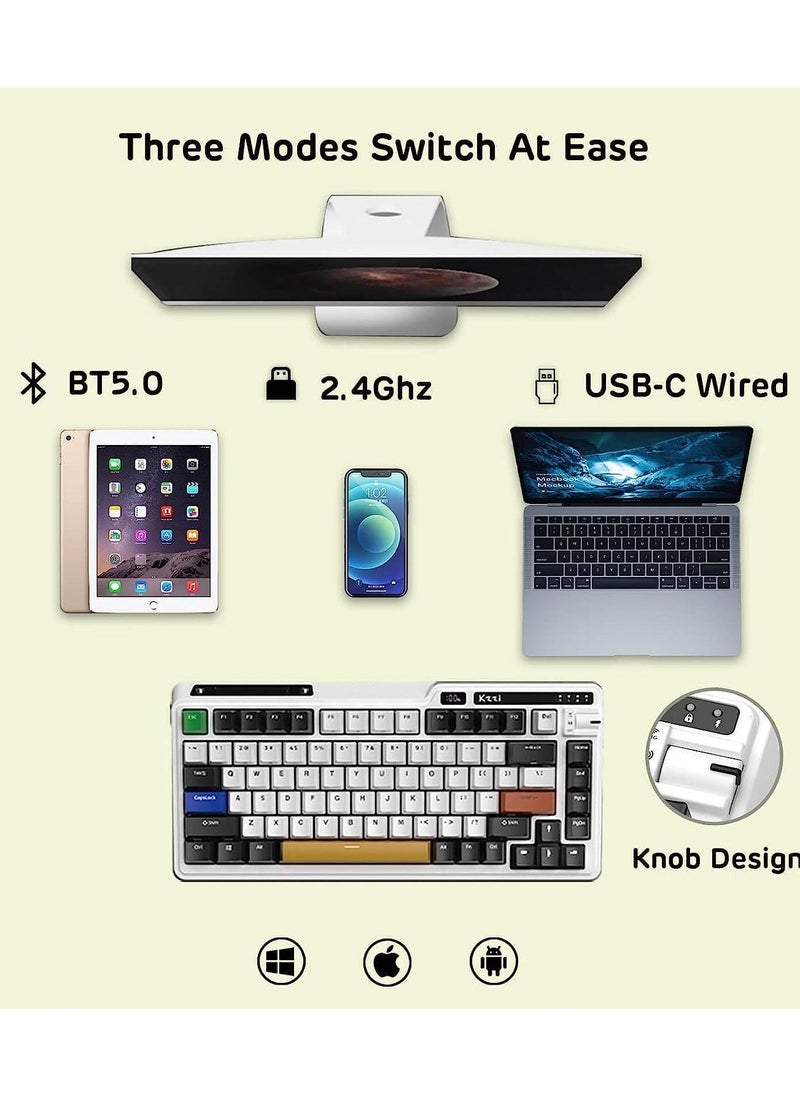 K75 PRO Timing Machine RGB 75% Wireless Gasket Tri-Mode Connectable Mechanical Keyboard, 82 Keys Hot Swappable Gaming Keyboard with Knob and Power Display, Custom Tactile Switches
