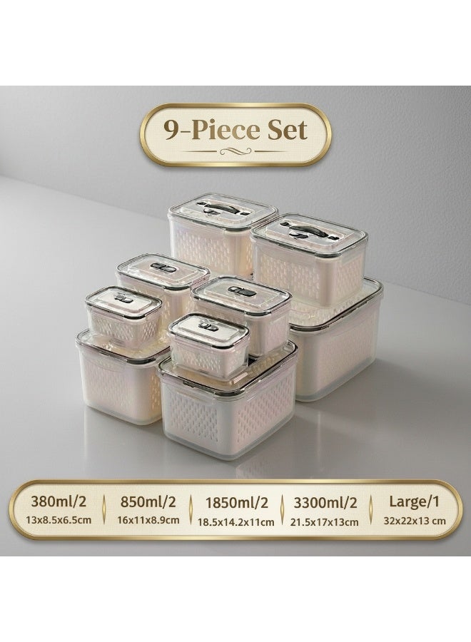 YAH Creation 9PCS/Set - 35 Piece - YAH Smart Kitchen Storage Boxes - Airtight, Microwave & Freezer Safe | Fridge & Pantry Organizers | Durable Containers with 9 Draining Baskets & Dividers | For Kitchen, Food & Vegetables. - Image 2