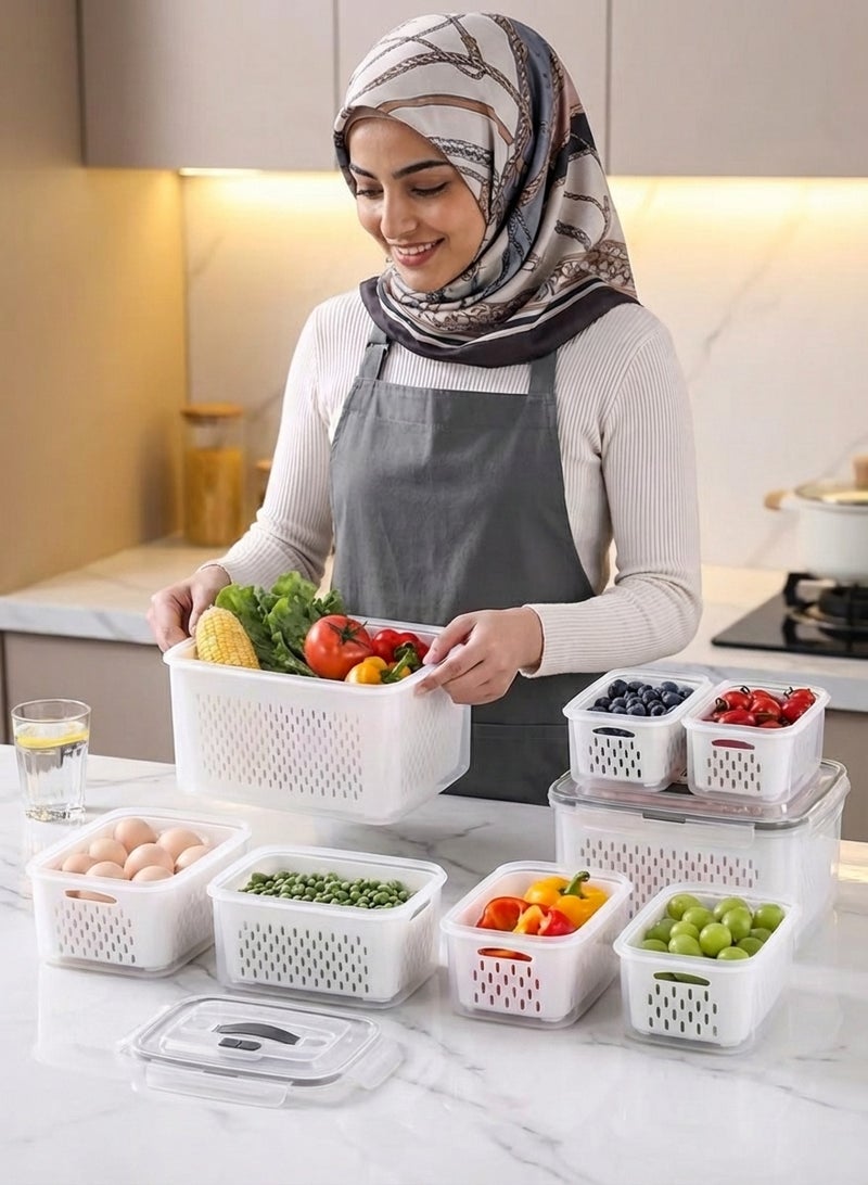 YAH Creation 9PCS/Set - 35 Piece - YAH Smart Kitchen Storage Boxes - Airtight, Microwave & Freezer Safe | Fridge & Pantry Organizers | Durable Containers with 9 Draining Baskets & Dividers | For Kitchen, Food & Vegetables. - Image 3