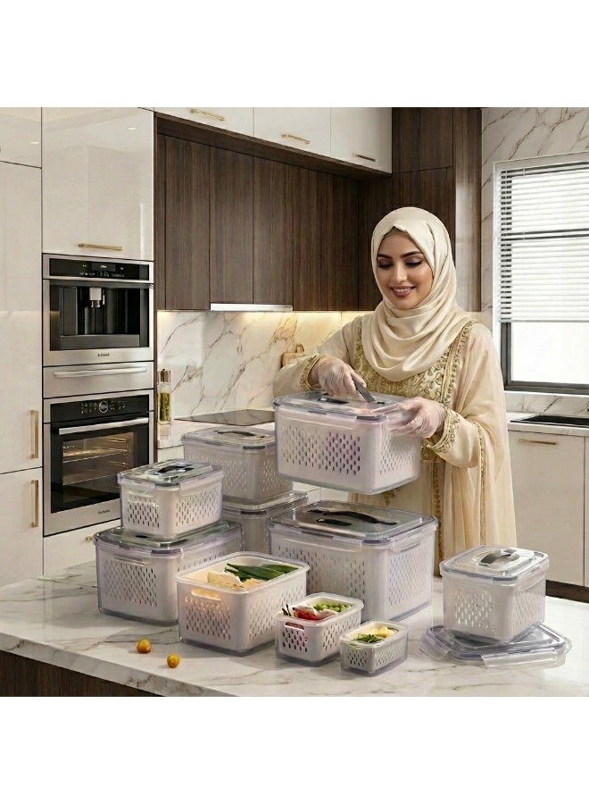 YAH Creation 9PCS/Set - 35 Piece - YAH Smart Kitchen Storage Boxes - Airtight, Microwave & Freezer Safe | Fridge & Pantry Organizers | Durable Containers with 9 Draining Baskets & Dividers | For Kitchen, Food & Vegetables. - Image 5