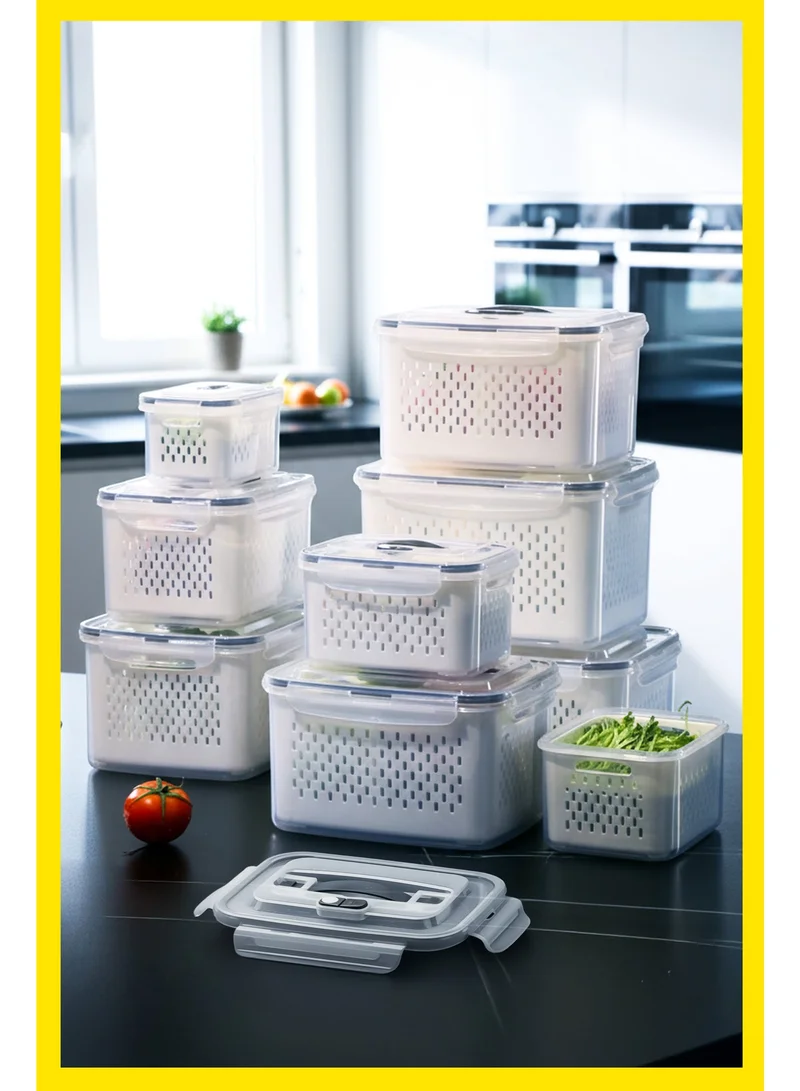 YAH Creation 9PCS/Set - 35 Piece - YAH Smart Kitchen Storage Boxes - Airtight, Microwave & Freezer Safe | Fridge & Pantry Organizers | Durable Containers with 9 Draining Baskets & Dividers | For Kitchen, Food & Vegetables.