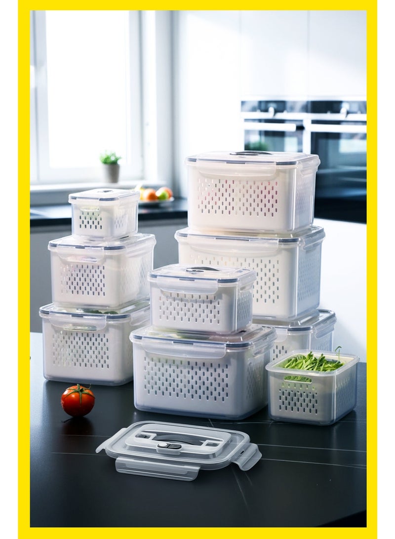 YAH Creation 9PCS/Set - 35 Piece - YAH Smart Kitchen Storage Boxes - Airtight, Microwave & Freezer Safe | Fridge & Pantry Organizers | Durable Containers with 9 Draining Baskets & Dividers | For Kitchen, Food & Vegetables. - Image 1