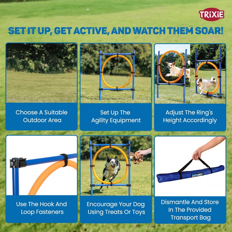 Trixie : - Dog Activity Agility Ring | Made with Durable Material, Adjustable Height, Comes with Transport Bag | Can be Set Up and Dismantled Easily Due to Quick Action Locks - (Orange/Blue) - Image 4