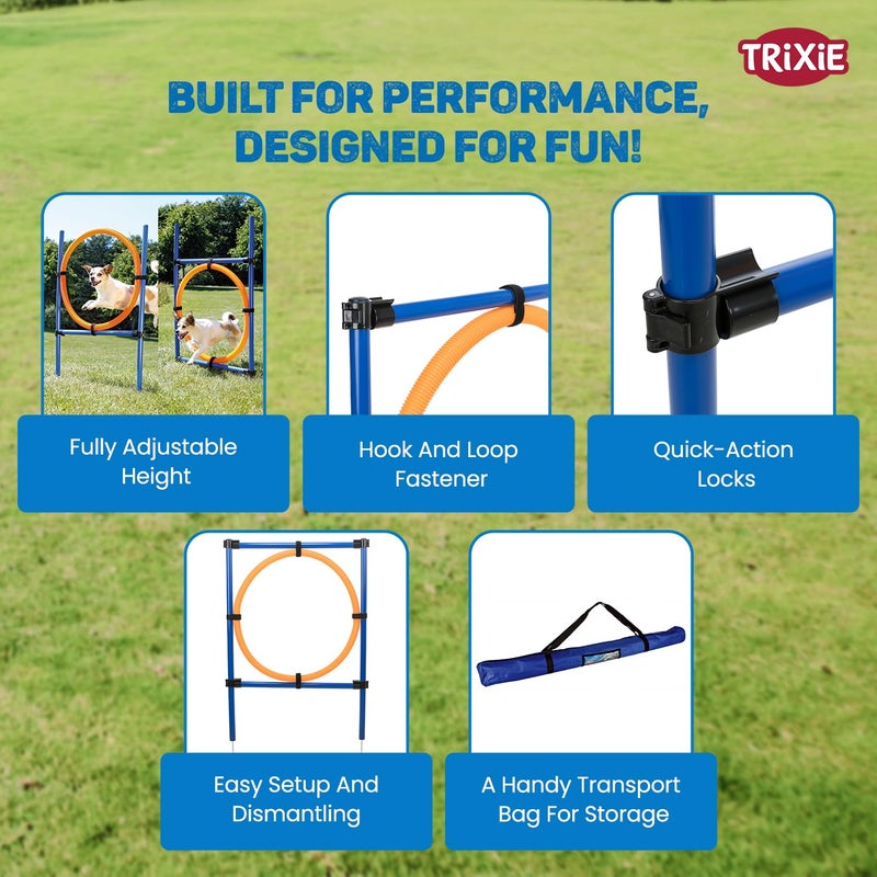 Trixie : - Dog Activity Agility Ring | Made with Durable Material, Adjustable Height, Comes with Transport Bag | Can be Set Up and Dismantled Easily Due to Quick Action Locks - (Orange/Blue) - Image 2