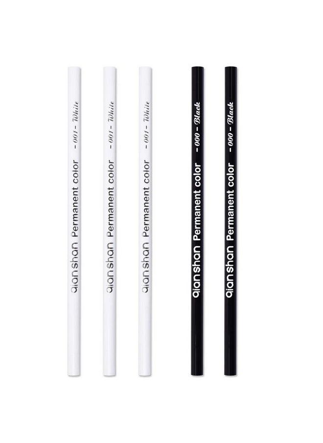 Qianshan 5Pcs Black White Color Pencils - Permanent Color Drawing Pencil Oil-Based Wooden Colored Pencils For Artist And Beginner Art Projects, 2 Colors Of 3 White, 2 Black  - Image 1