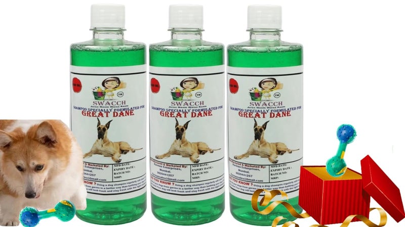 swacch Great Dane Dog Shampoo + Dumbbell Toy I Durable Rubber Dog Toy for Chewing I Playing,Teeth Cleaning & Training Toy I Combo Pack I 500ml Pack of 3 Neem Alovera - Image 1