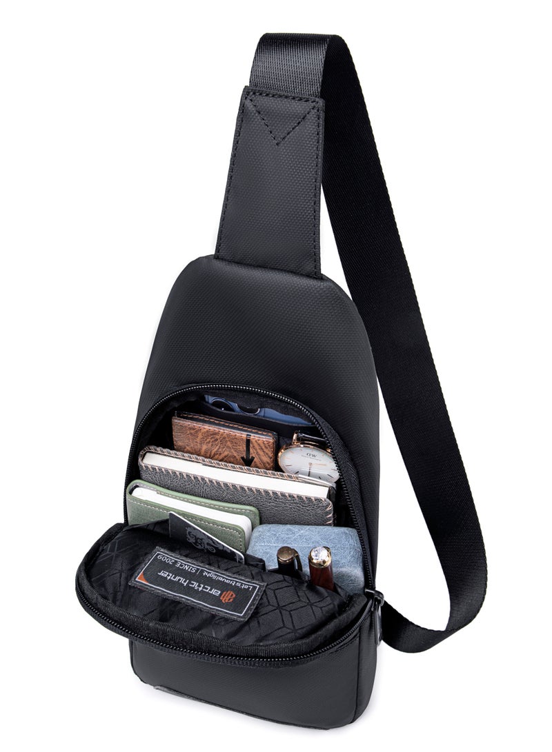 ARCTIC HUNTER Sling Bag for Men and Women, Water Resistant Durable Small Shoulder Daypack with Built in Earphone Jack and Shock Proof Compartments XB13001 Black  - Image 5