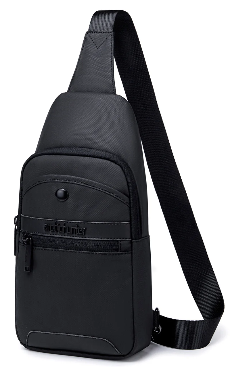 Arctic Hunter Sling Bag for Men and Women, Water Resistant Durable Small Shoulder Daypack with Built in Earphone Jack and Shock Proof Compartments, XB13001, Black